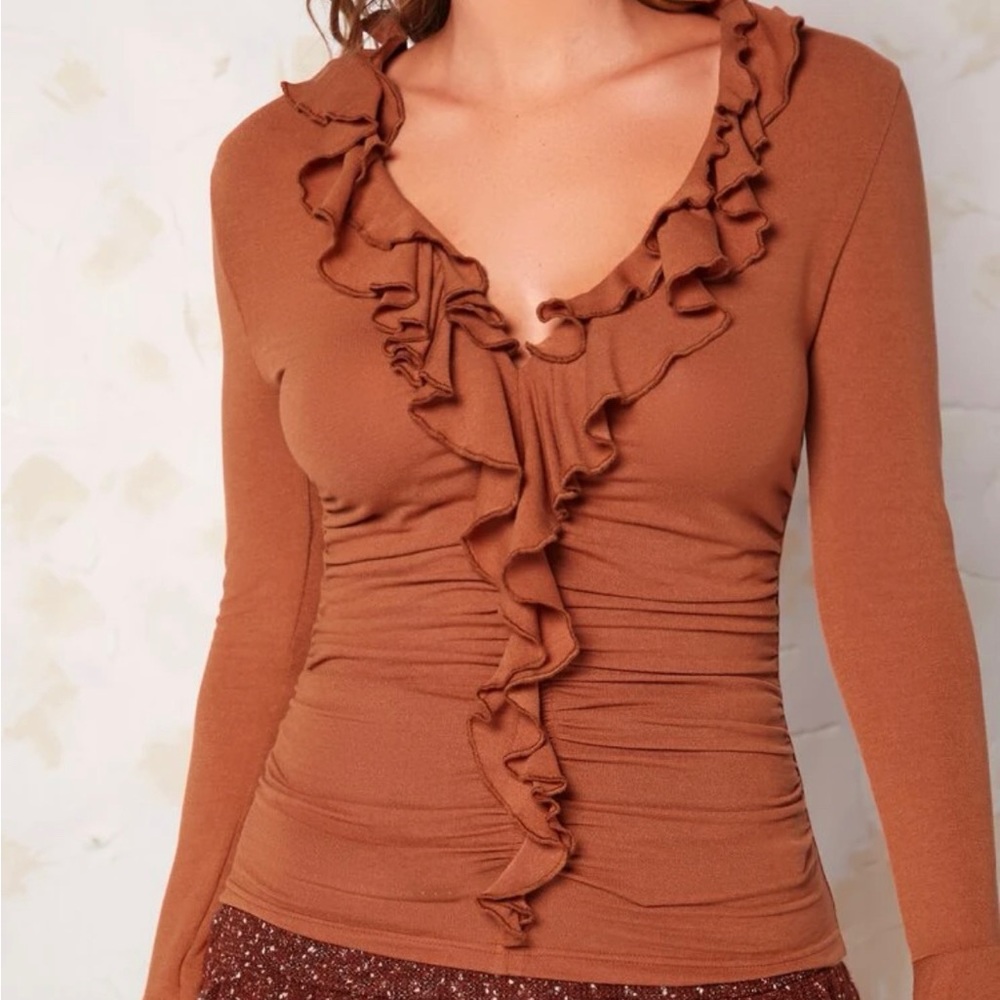 Ruffle trim flounce sleeve top